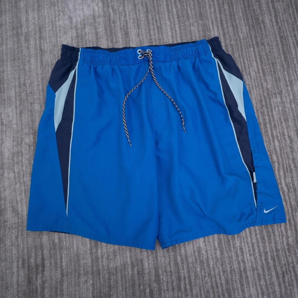 Nike Mens Blue Navy Colorblock Board Shorts Swim Trunks XL Mesh Lining Pocket